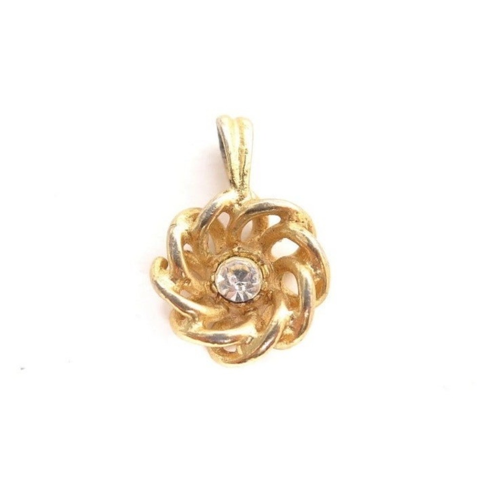 Gold Pinwheel Flower Rhinestone Pendant - Picture 1 of 3